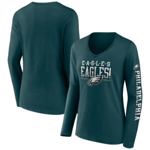 Mitternachtsgrünes Philadelphia Eagles Hometown Sweep Langarm-T-Shirt mit V-Ausschnitt für Damen mit Fanatics-Logo