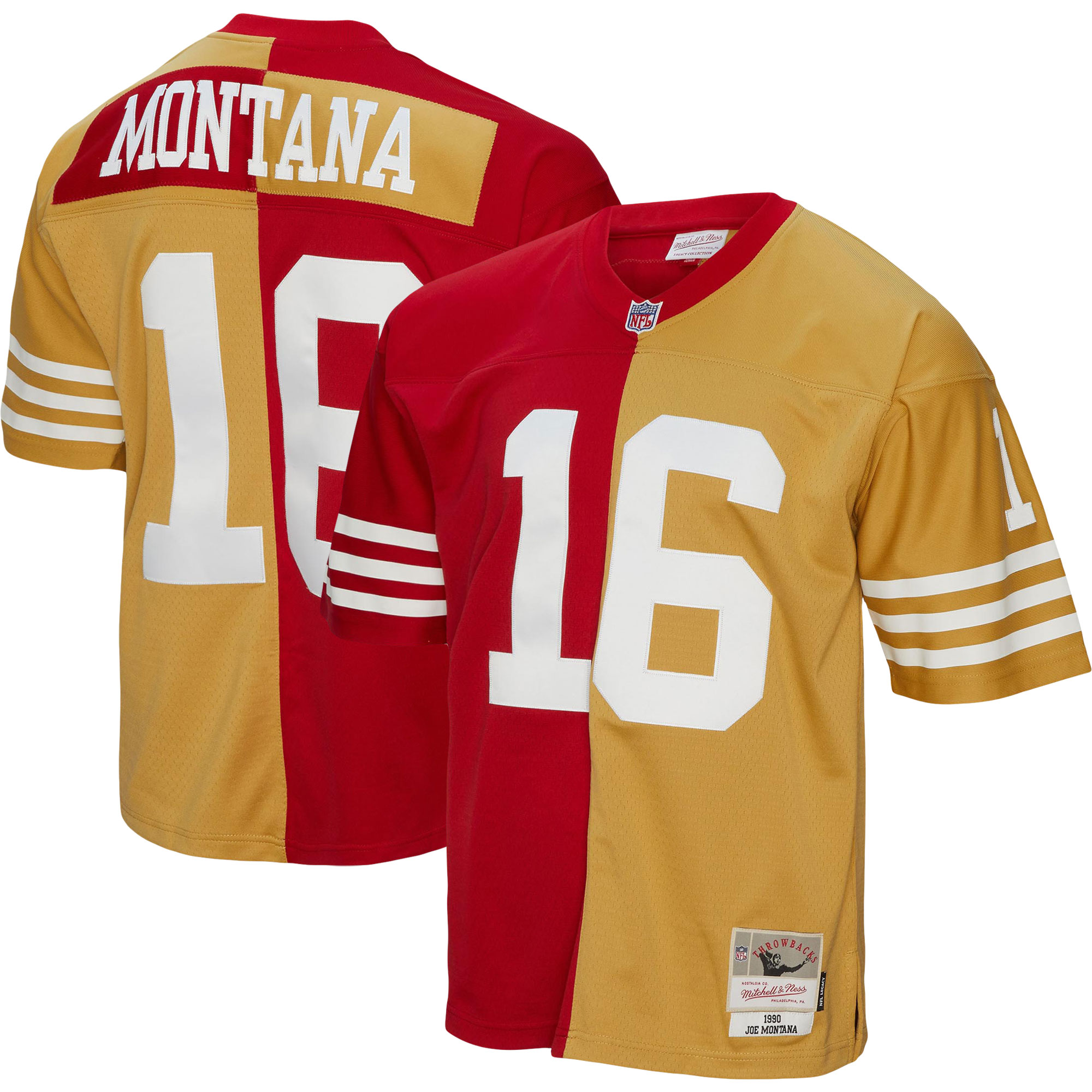 Mitchell & Ness Joe Montana San Francisco 49ers 1990 Split Legacy Replica-Trikot in Scharlachrot/Gold für Herren