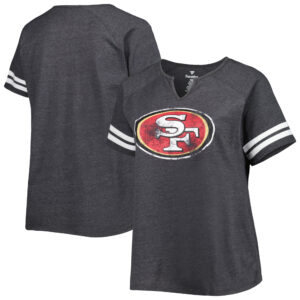 San Francisco 49ers Fanatics Heather Charcoal T-Shirt mit Raglan-Ausschnitt und Logo in Übergröße für Damen