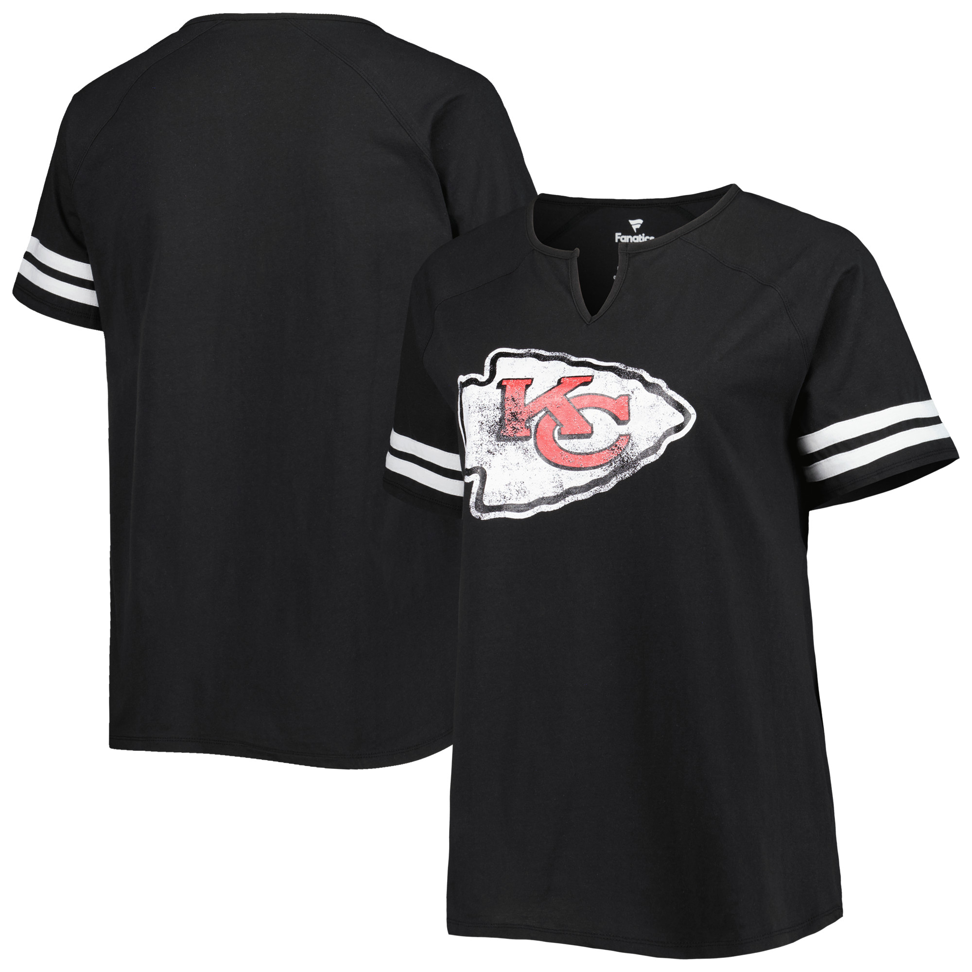 Schwarzes Kansas City Chiefs Fanatics-T-Shirt mit Raglan-Ausschnitt und Logo in Übergröße für Damen