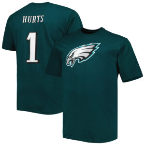 Herren-T-Shirt mit Fanatics-Logo „Jalen Hurts“, Dunkelgrün, Philadelphia Eagles, großer und großer Spielername und Nummer