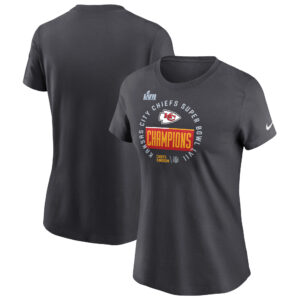 Anthrazitfarbenes Nike T-Shirt der Kansas City Chiefs aus der Super Bowl LVII Champions Locker Room Trophy Collection für Damen