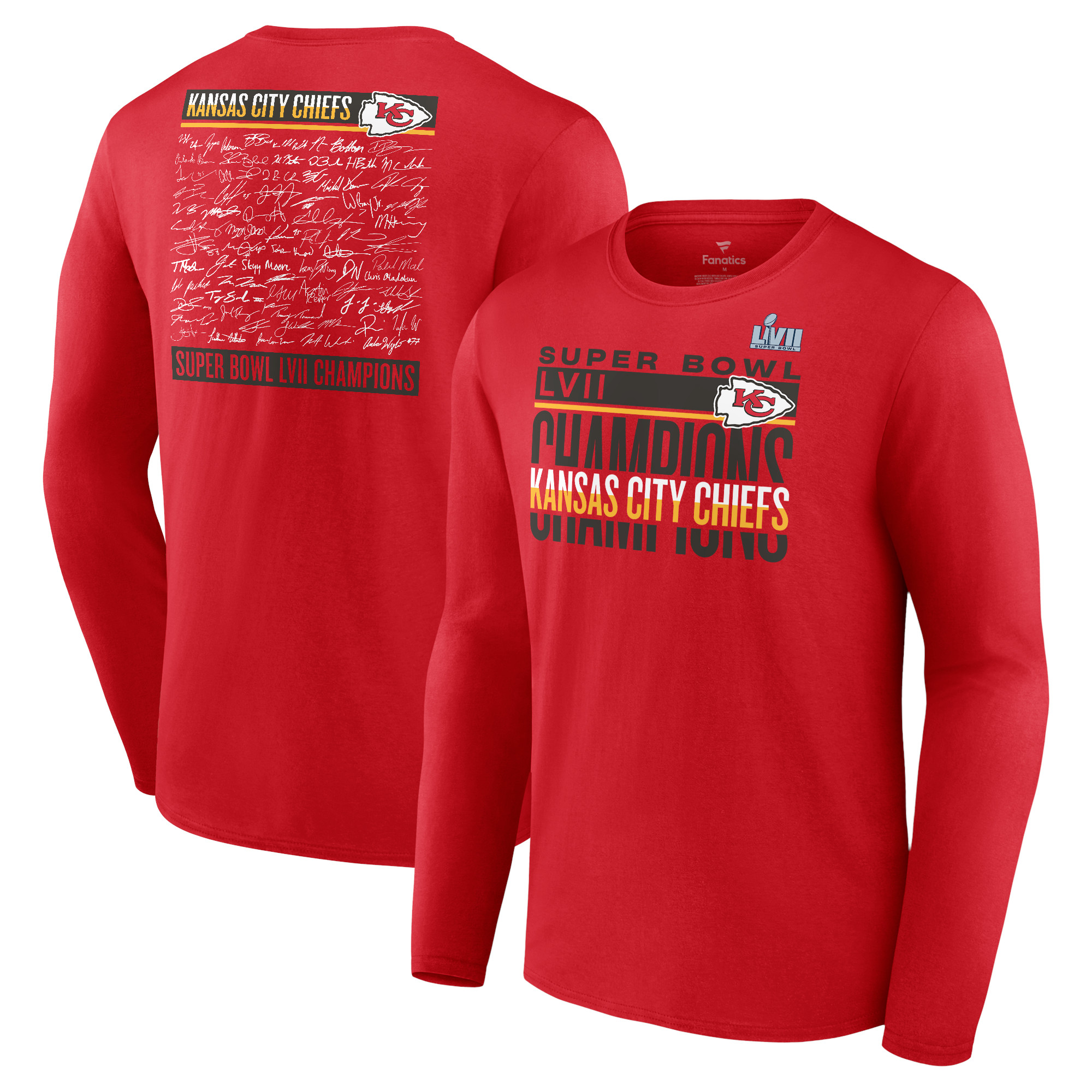 Kansas City Chiefs Super Bowl LVII Champions Signature Roster Fanatics Langarm-T-Shirt für Herren, Rot