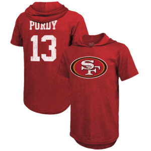 Majestic Threads Brock Purdy Scarlet San Francisco 49ers Spielername und -nummer Tri-Blend Kurzarm-Kapuzenshirt für Herren