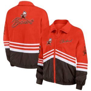 Damenbekleidung von Erin Andrews Orange Cleveland Browns Vintage Throwback Windjacke mit durchgehendem Reißverschluss