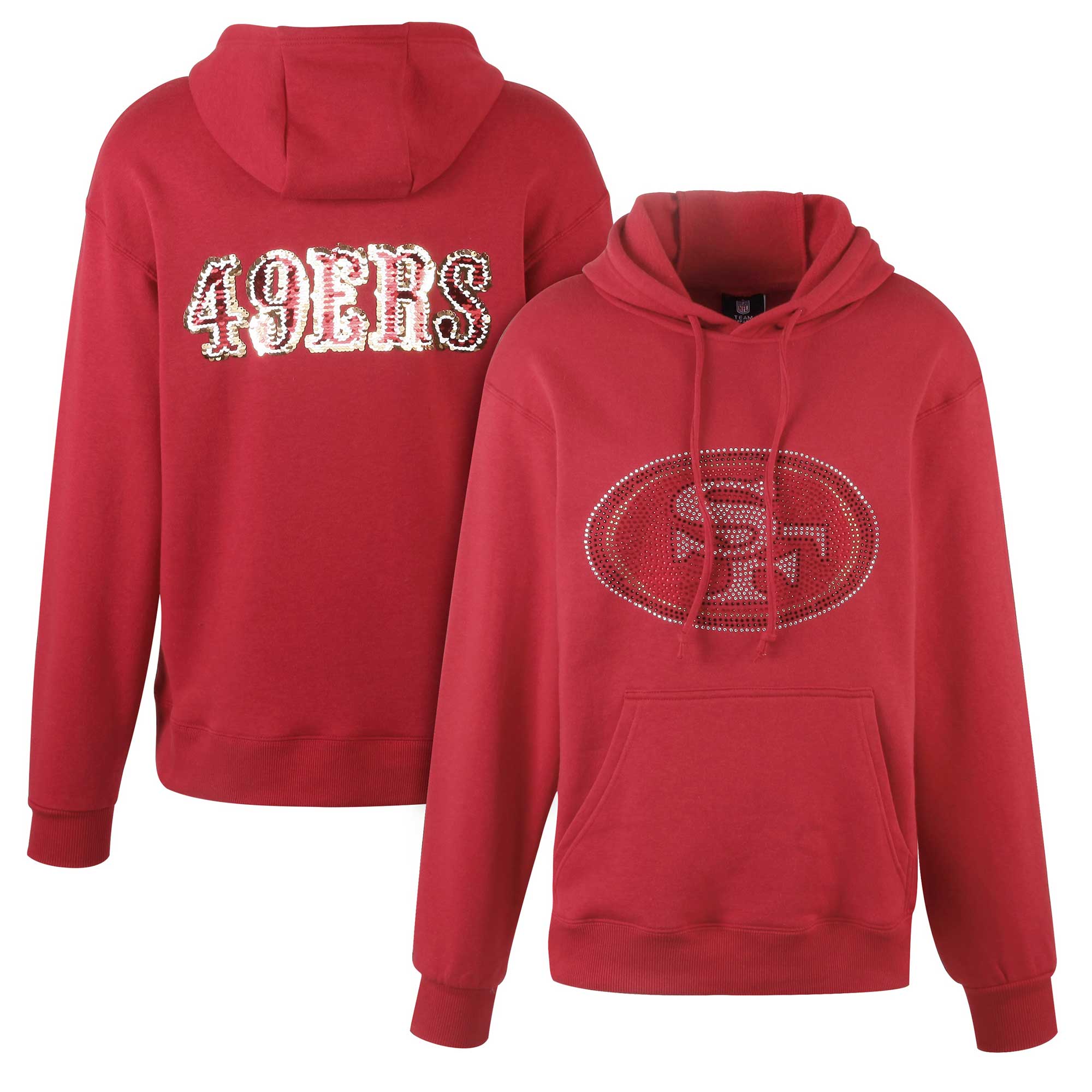 Cuce Scarlet San Francisco 49ers Pullover-Hoodie mit Strass-Logo und Wortmarke für Damen