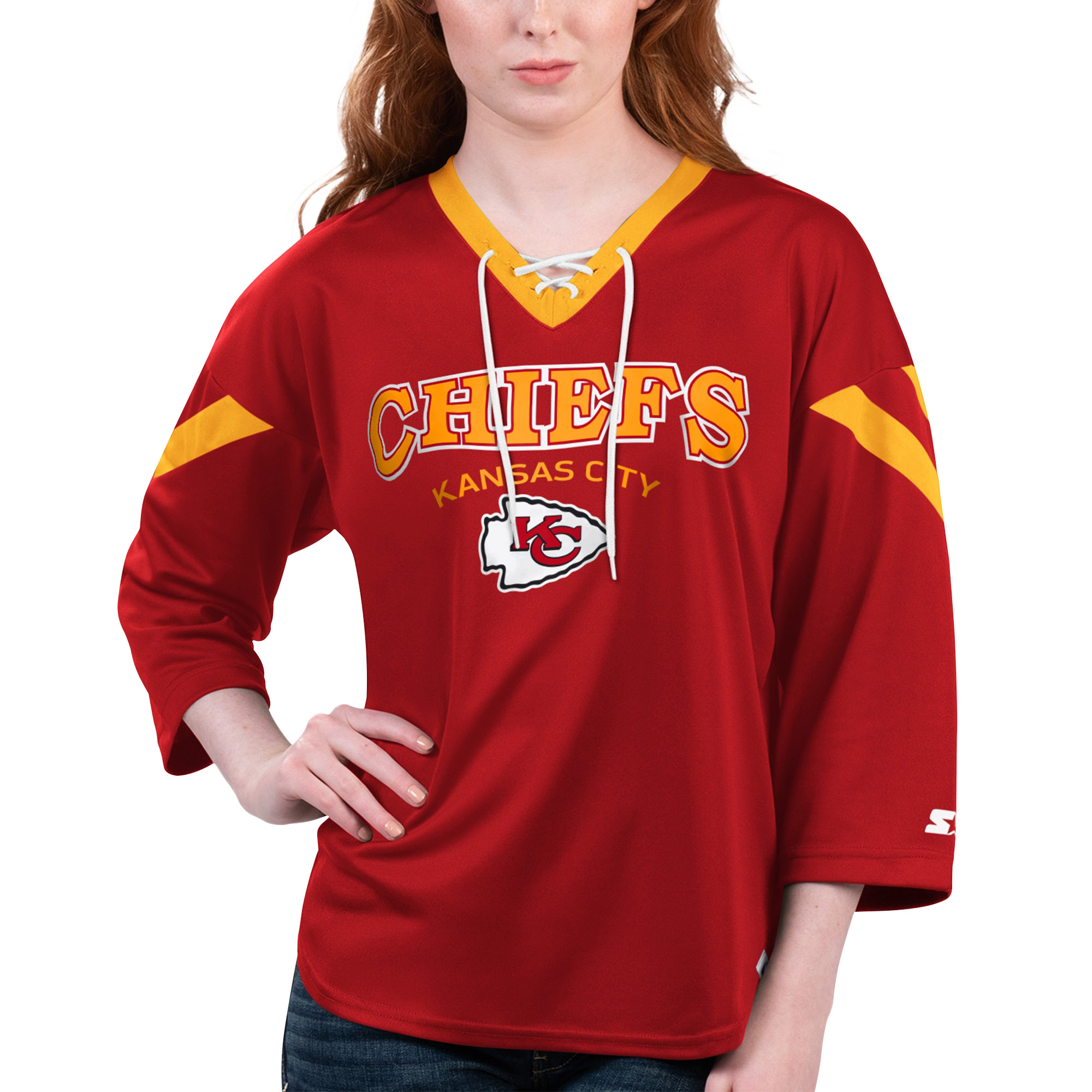 Rotes Starter-T-Shirt der Kansas City Chiefs Rally mit 3/4-Ärmeln für Damen