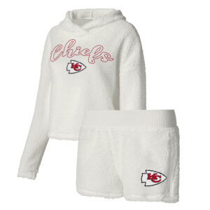 Concepts Sport Schlafanzugset für Damen, Weiß, Kansas City Chiefs, flauschig, Pullover, Sweatshirt und Shorts