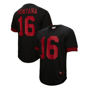 Schwarzes Mesh-Oberteil „Joe Montana“ von Mitchell & Ness für Herren mit Namen und Nummer ehemaliger San Francisco 49ers-Spieler