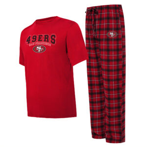 Concepts Sport Schlafset für Herren, Scharlachrot/Schwarz, San Francisco 49ers Arctic T-Shirt und Pyjamahose