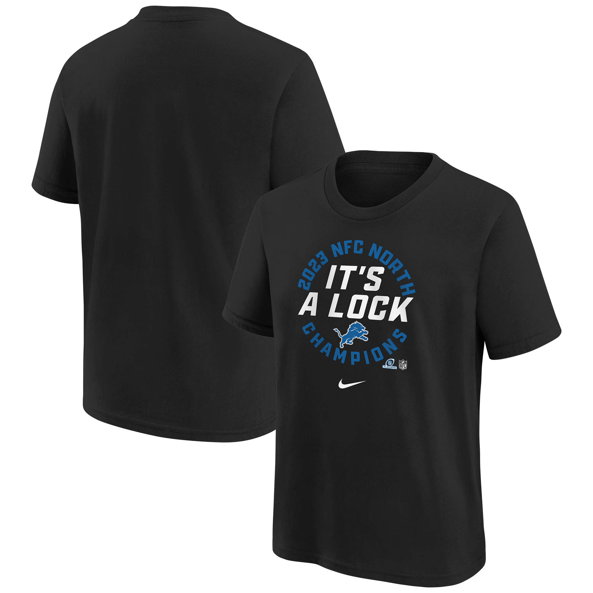 Schwarzes Detroit Lions-T-Shirt der NFC North Division Champions von Nike für Jugendliche aus der Locker Room Trophy Collection