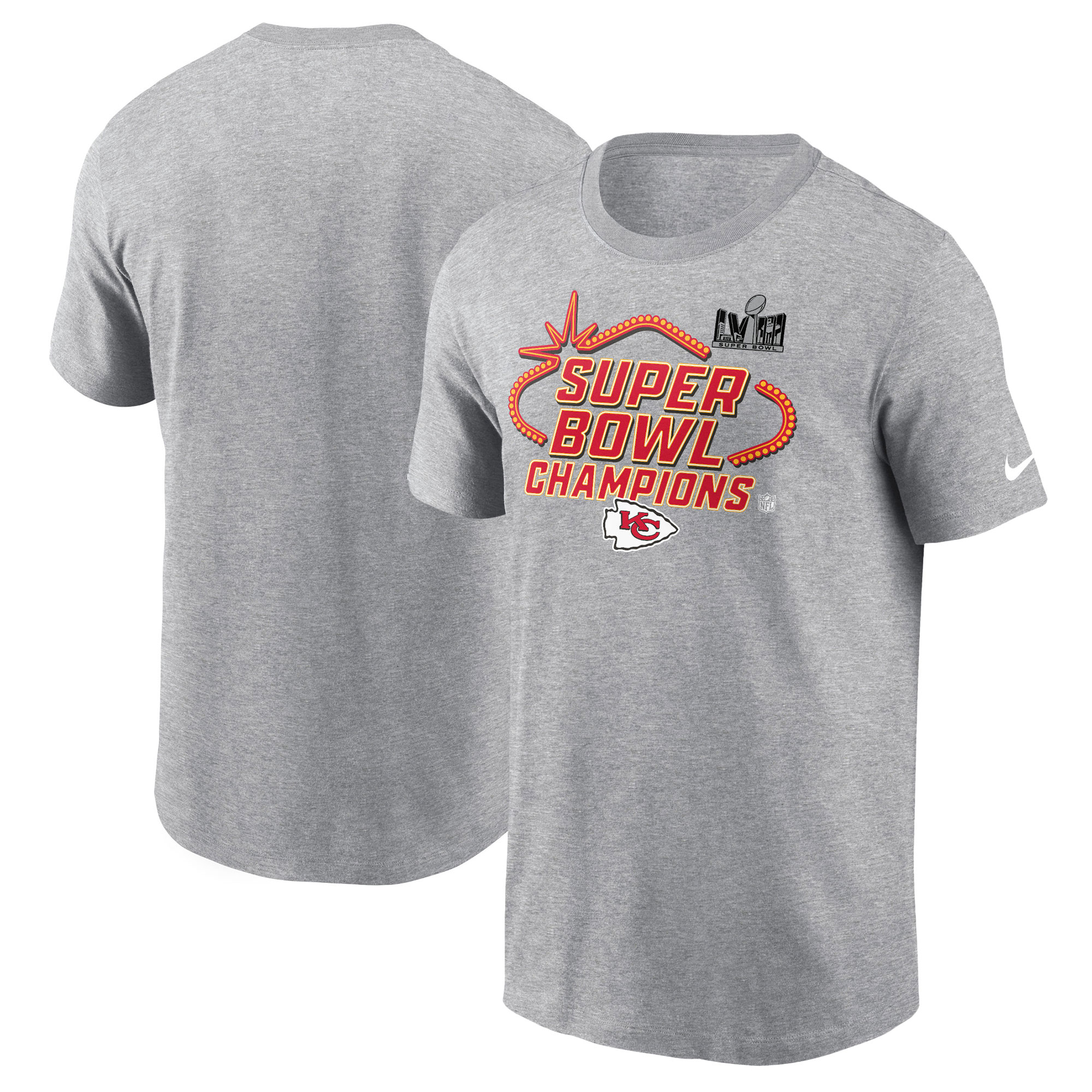 Nike T-Shirt „Kansas City Chiefs“ aus der Super Bowl LVIII Champions Locker Room Trophy Collection für Herren, Größe L, Heather Grey