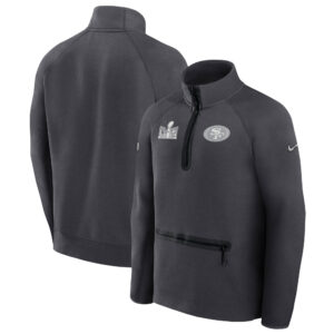 Anthrazitfarbenes Nike Tech Fleece-Pulloveroberteil mit halbem Reißverschluss der San Francisco 49ers für die Eröffnungsnacht des Super Bowl LVIII von Herren