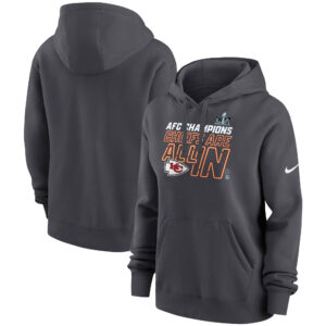 Anthrazitfarbener Nike Kansas City Chiefs 2023 AFC Champions Locker Room Trophy Collection Pullover-Hoodie für Damen