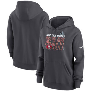 Anthrazitfarbener Nike San Francisco 49ers 2023 NFC Champions Locker Room Trophy Collection Pullover-Hoodie für Damen