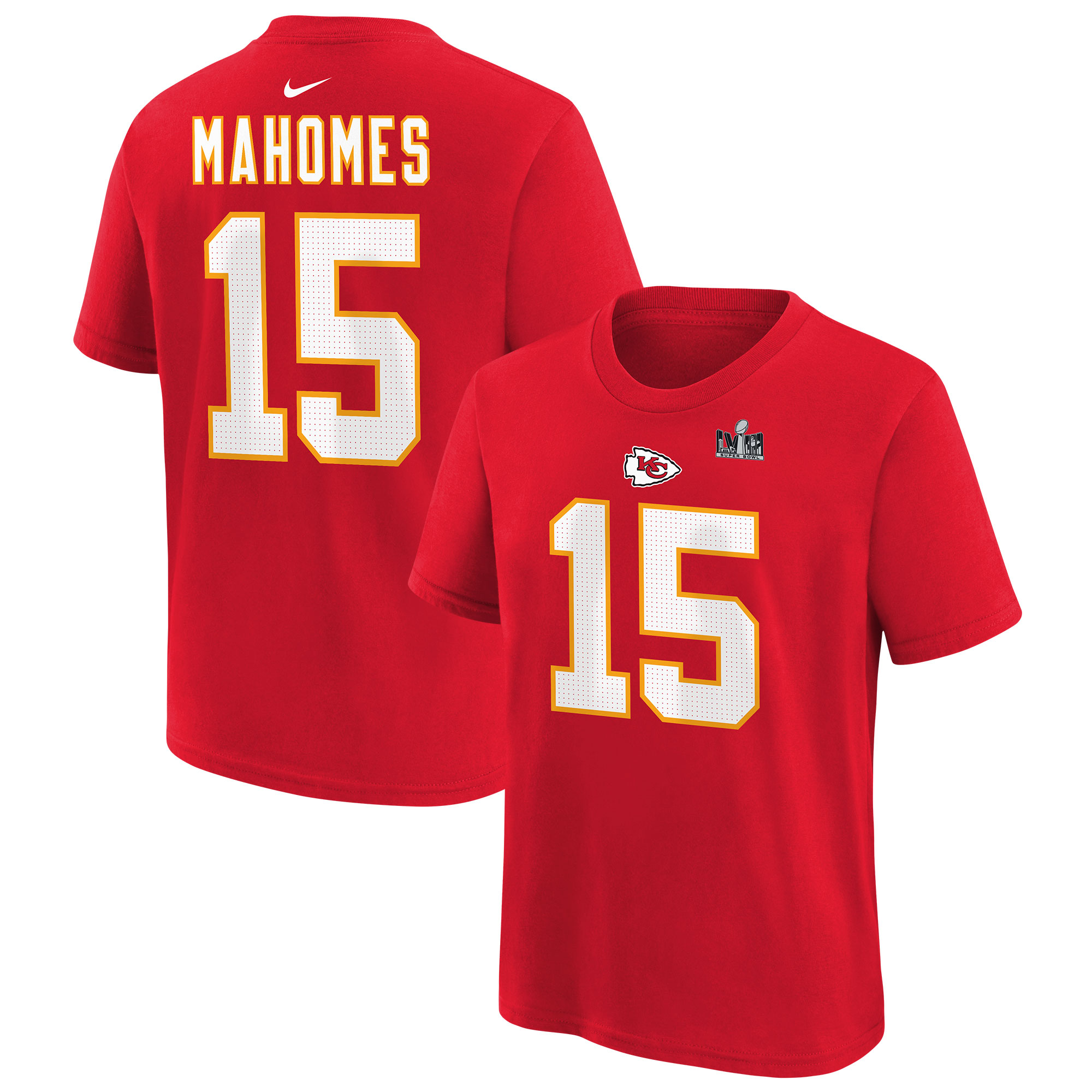 Rotes Nike Patrick Mahomes Kansas City Chiefs Super Bowl LVIII-T-Shirt mit Spielername und -nummer für Kleinkinder