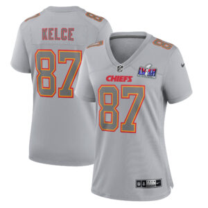 Graues Nike Travis Kelce Kansas City Chiefs Super Bowl LVIII Atmosphere Fashion Game-Trikot für Damen