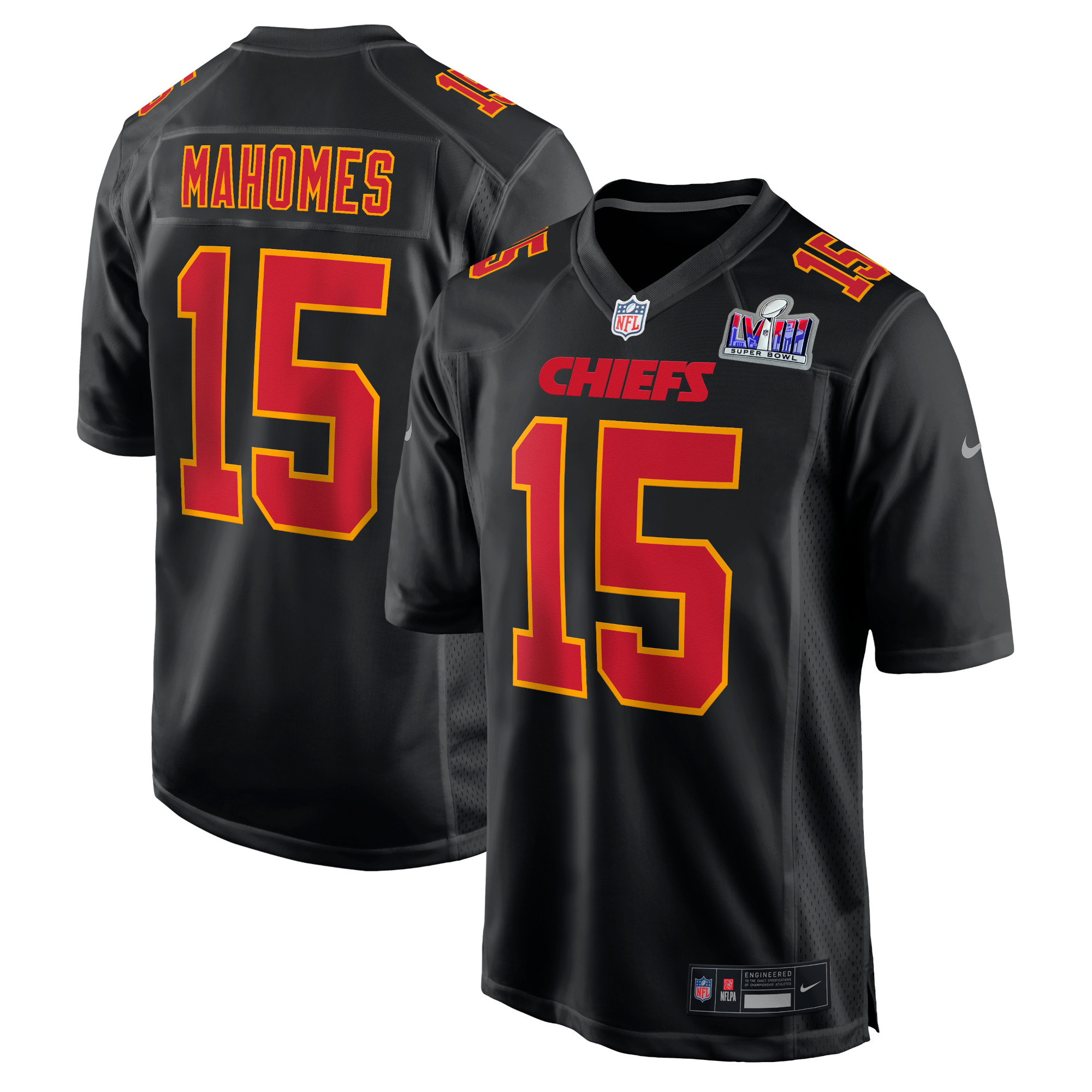 Herren Nike Patrick Mahomes Schwarzes Kansas City Chiefs Super Bowl LVIII Carbon Fashion Game Spielertrikot