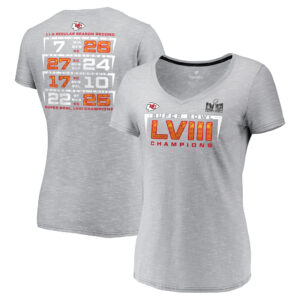 Graues Kansas City Chiefs Super Bowl LVIII Champions Counting Points Fanatics T-Shirt mit V-Ausschnitt für Damen