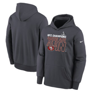 Anthrazitfarbener Nike San Francisco 49ers 2023 NFC Champions Locker Room Trophy Collection Pullover-Hoodie für Jugendliche