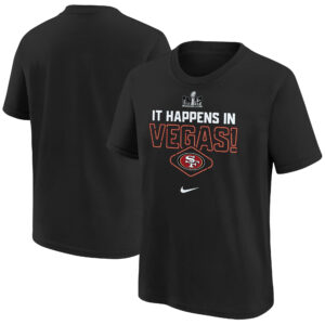 Schwarzes Nike San Francisco 49ers Super Bowl LVIII Team Logo Lockup-T-Shirt für Jugendliche