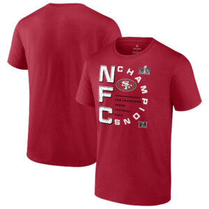 San Francisco 49ers 2023 NFC Champions Fanatics Scarlet T-Shirt für Herren, rechte Seite, groß und lang