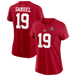 Damen Nike Deebo Samuel Scarlet San Francisco 49ers Super Bowl LVIII Patch Spielername und -nummer T-Shirt