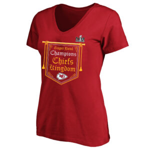 Rotes Kansas City Chiefs Super Bowl LVIII Champions Fanatics-T-Shirt mit V-Ausschnitt für Damen in Übergröße