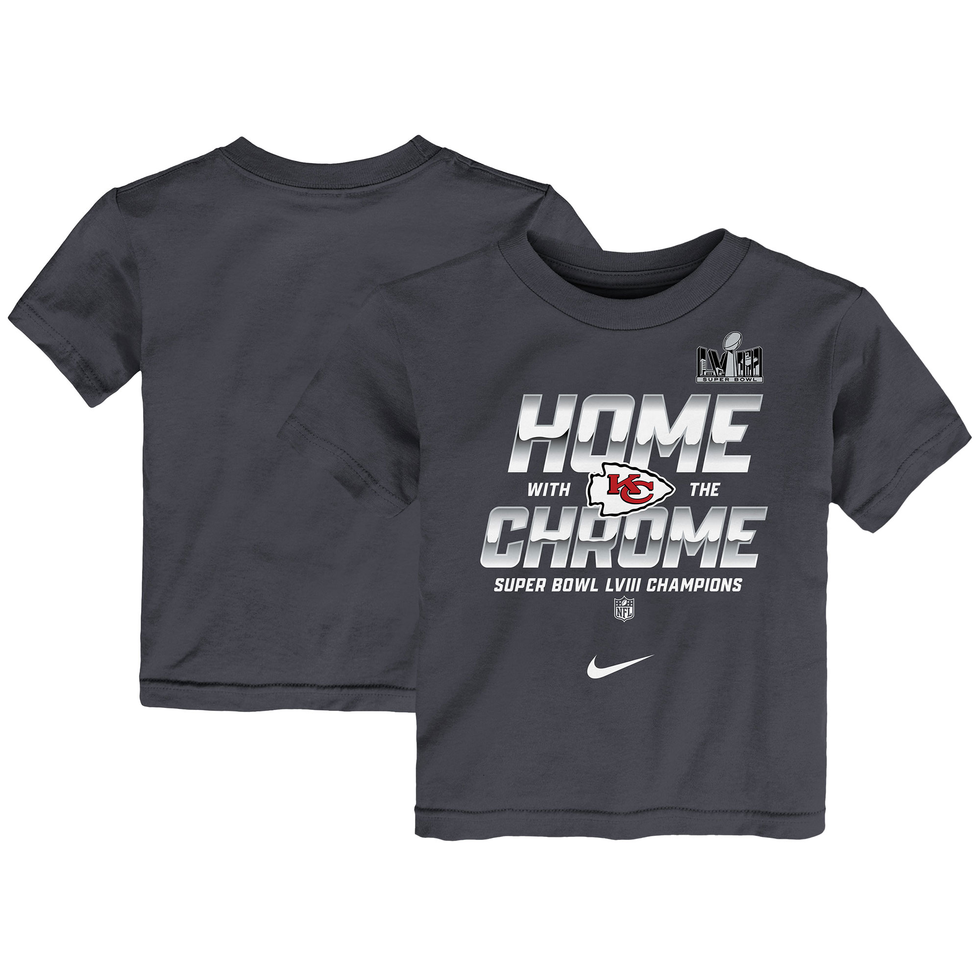 Nike Kansas City Chiefs Super Bowl LVIII Champions Parade T-Shirt für Kleinkinder, Anthrazit