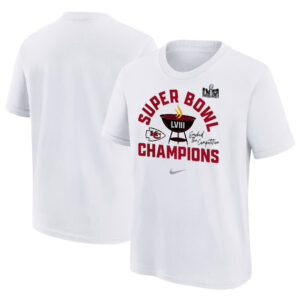 Weißes Kansas City Chiefs Super Bowl LVIII Champions Local T-Shirt von Nike für Jugendliche