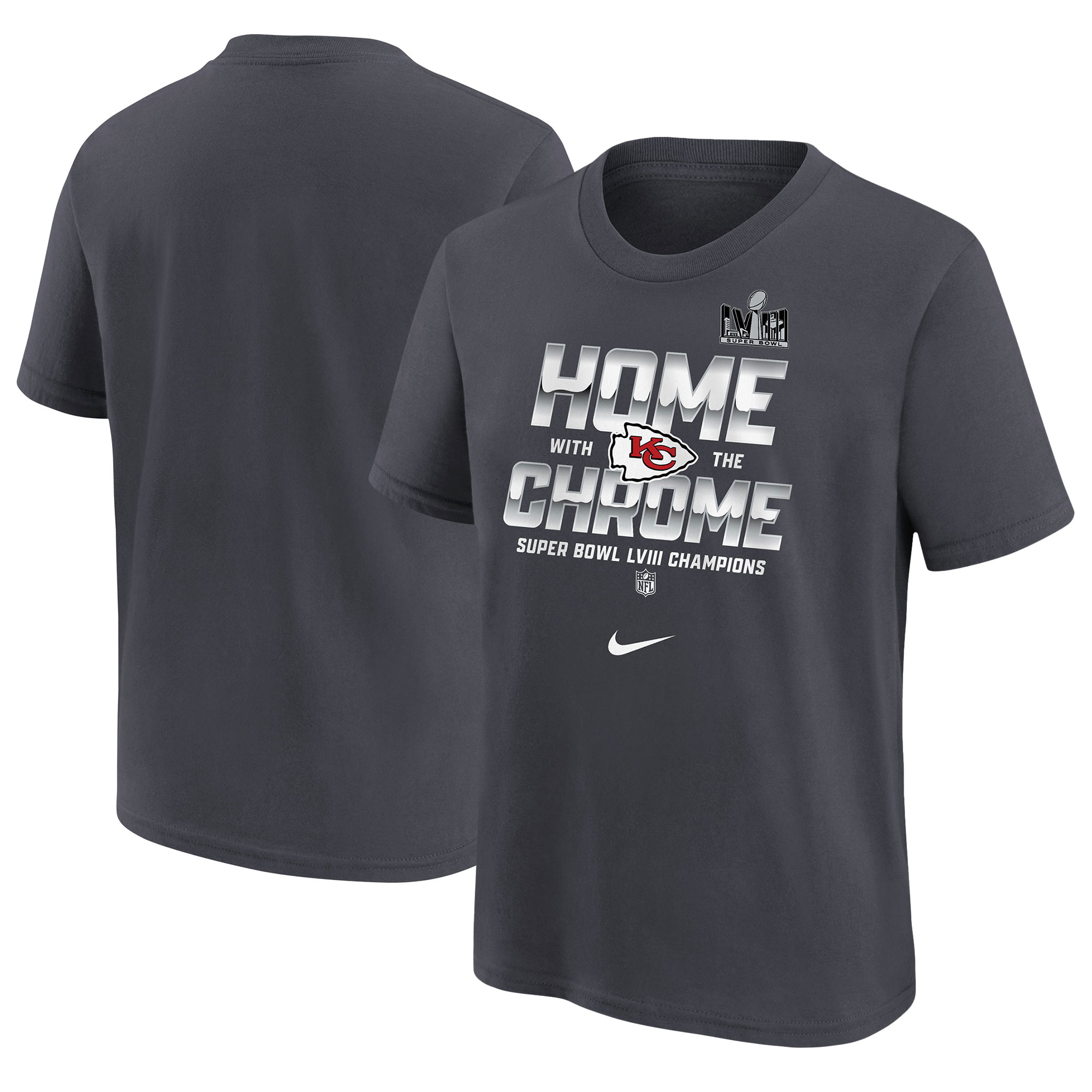 Nike Kansas City Chiefs Super Bowl LVIII Champions Parade T-Shirt für Jugendliche, Anthrazit