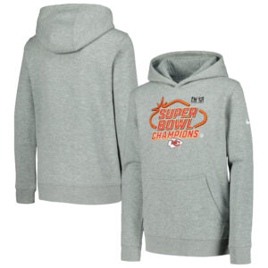 Grauer Nike Pullover-Hoodie „Kansas City Chiefs“ aus der Super Bowl LVIII Champions Locker Room Trophy Collection für Jugendliche