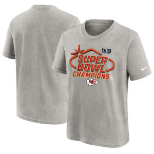 Graues Nike T-Shirt der Kansas City Chiefs aus der Super Bowl LVIII Champions Locker Room Trophy Collection für Jugendliche