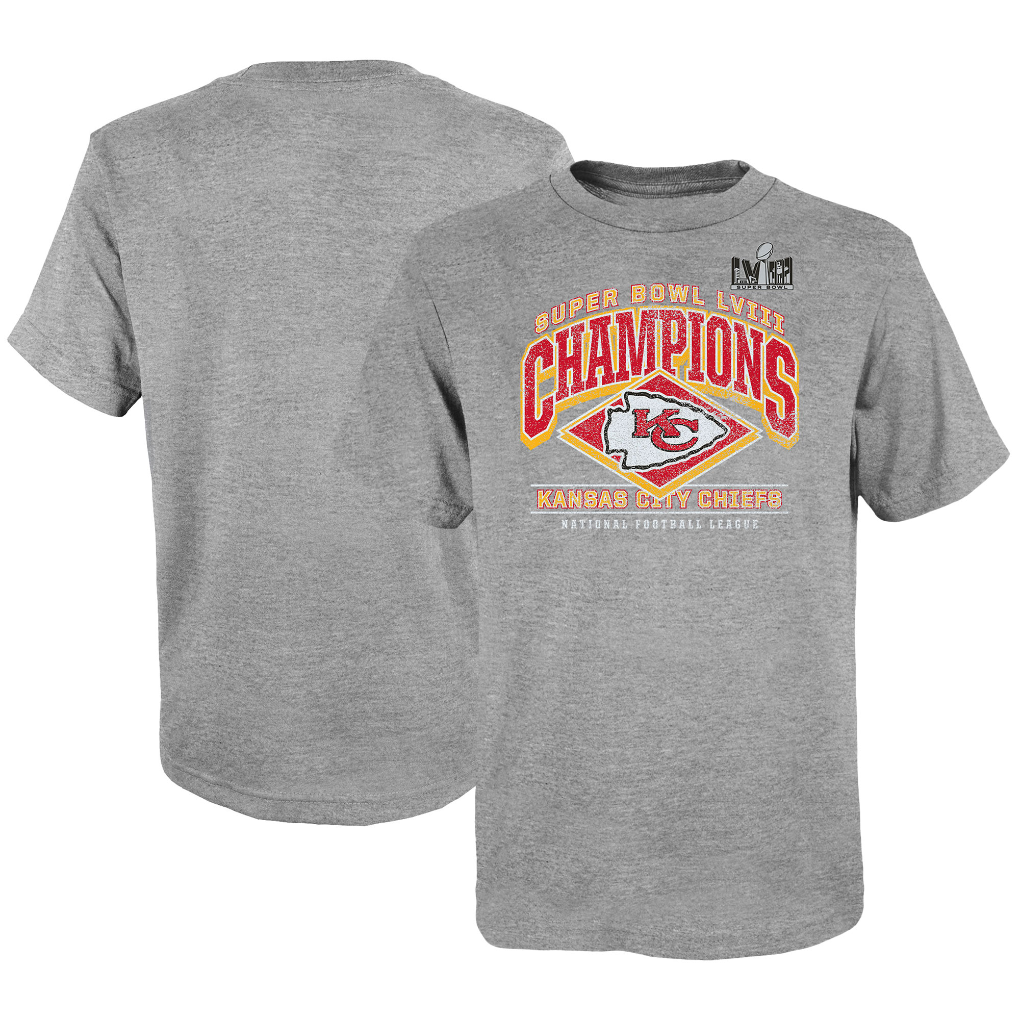 Kansas City Chiefs Super Bowl LVIII Champions Historischer Sieg T-Shirt für Jugendliche, Heather Gray