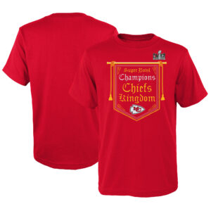 Rotes T-Shirt der Kansas City Chiefs für Jugendliche, Super Bowl LVIII-Champions, Heimatstadt oben