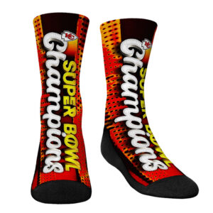 Rock Em-Socken für Jugendliche, Kansas City Chiefs, Super Bowl LVIII Champions, Neonlichter, Crew-Socken