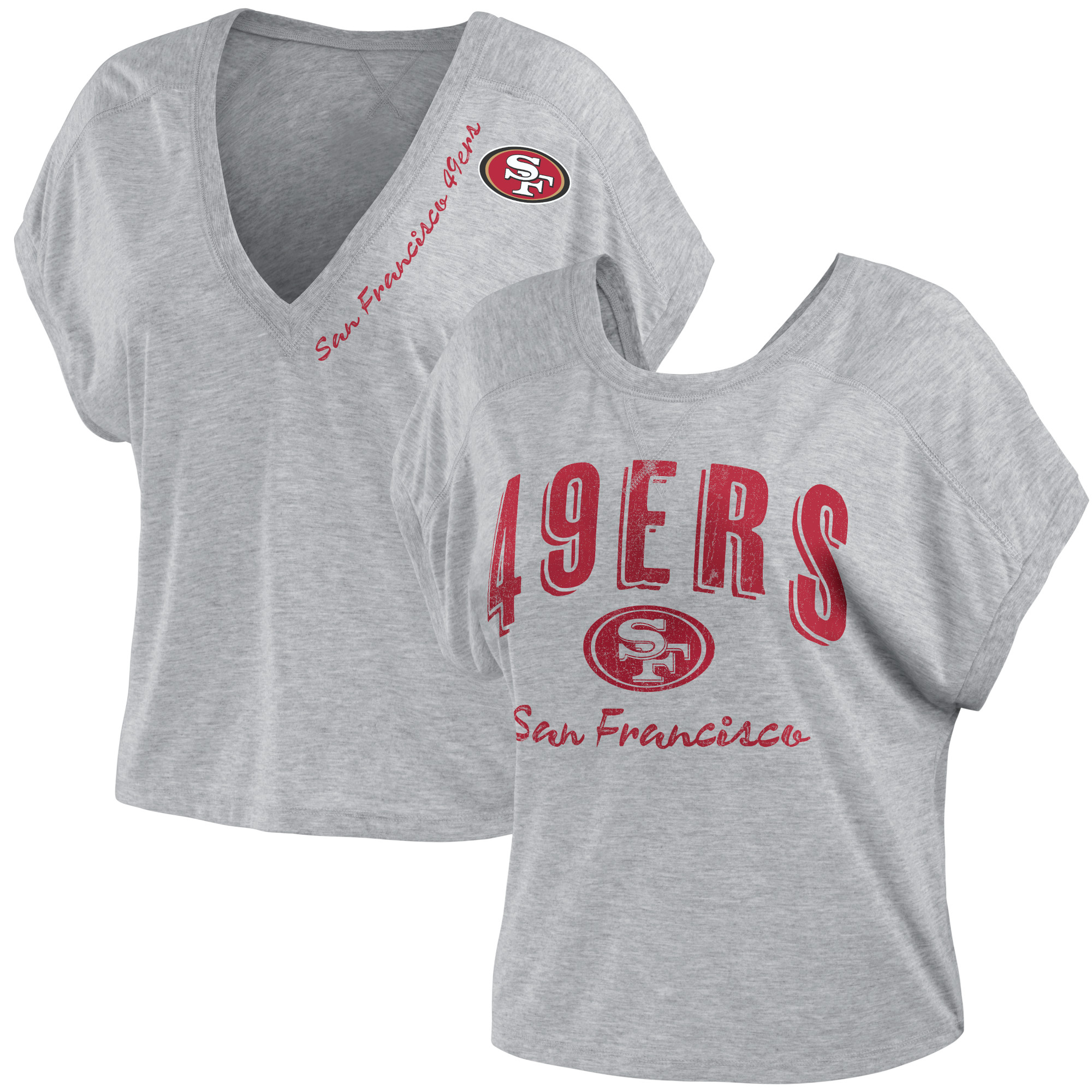 WEAR by Erin Andrews San Francisco 49ers Wendbares T-Shirt für Damen, Grau meliert