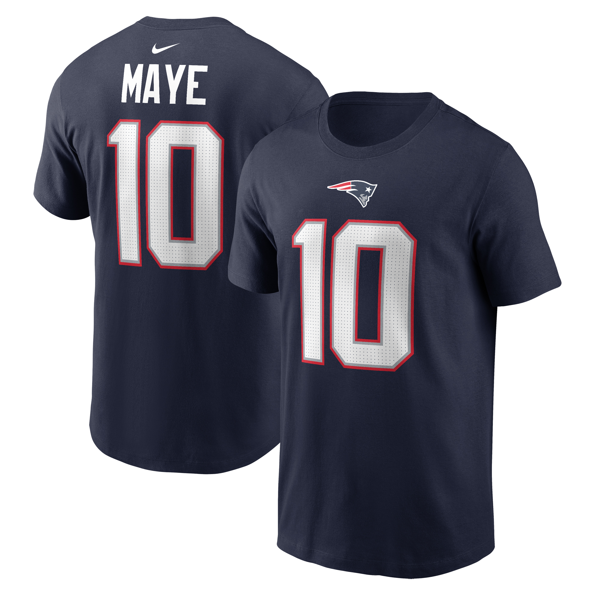 Herren Nike Drake Maye Navy New England Patriots 2024 NFL Draft Erstrunden-Pick Name & Nummer T-Shirt