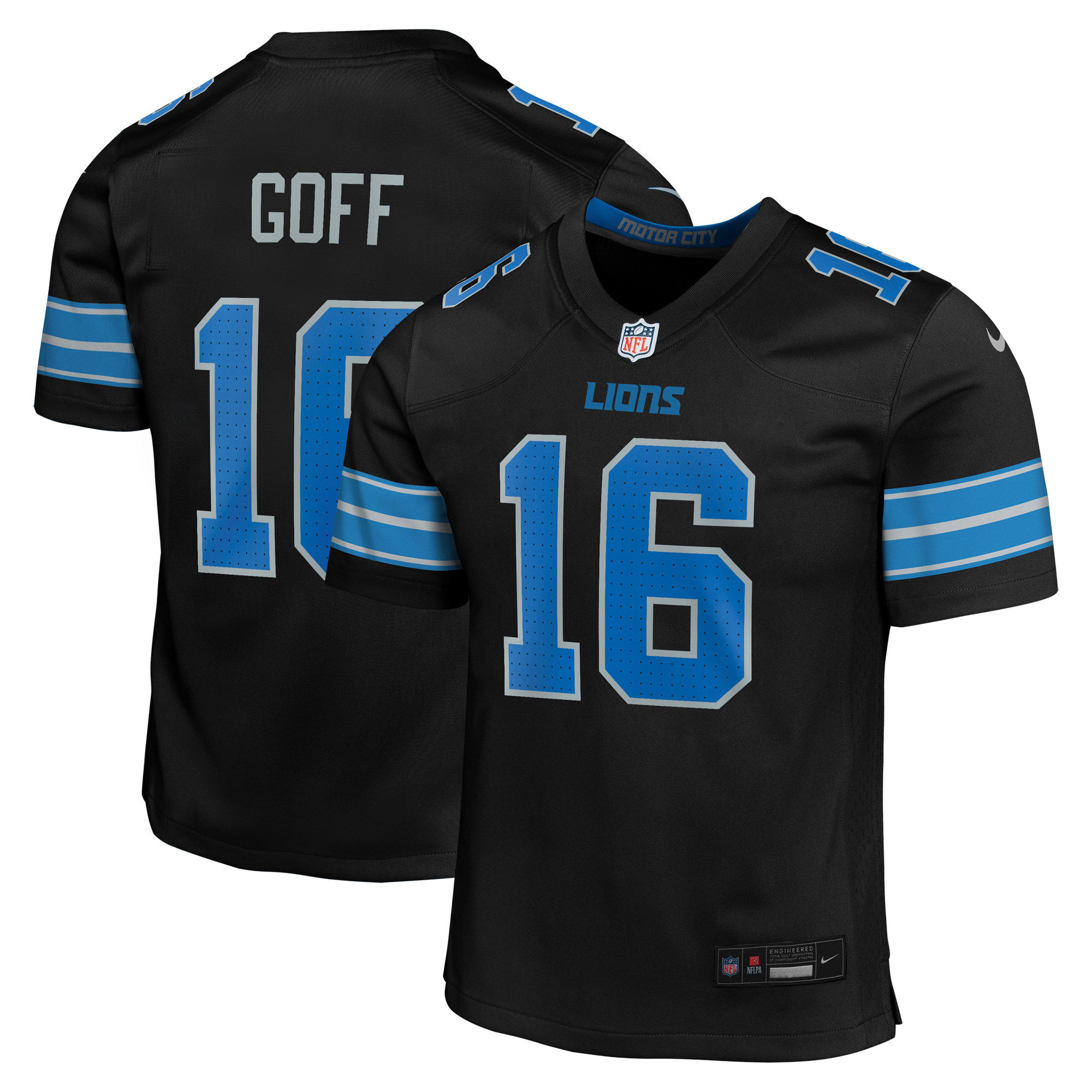 Detroit Lions Nike Game Sekundär Ausweichtrikot – Schwarz – Jared Goff – Jugendliche