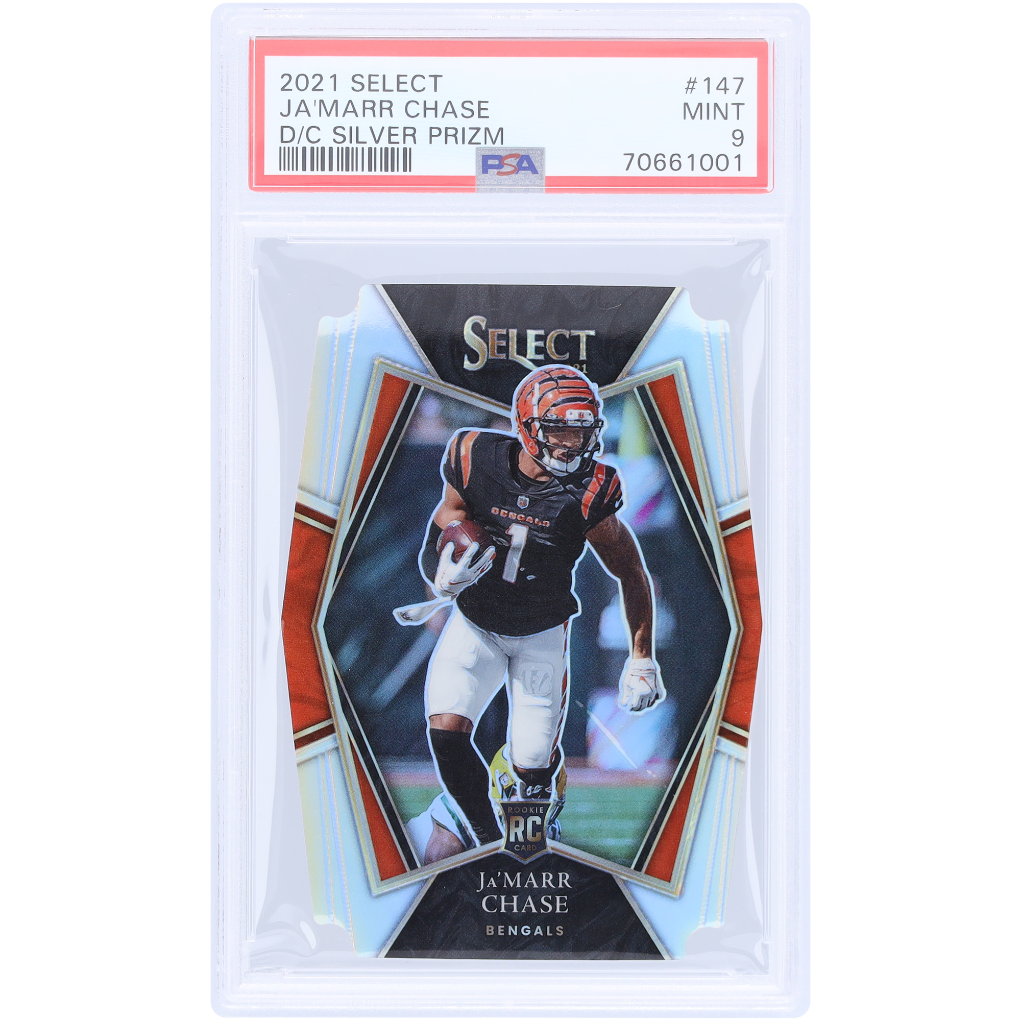 Ja’Marr Chase Cincinnati Bengals 2021 Panini Select Silver Prizm Die Cut #147 PSA Authentifizierte 9 Rookie-Karte