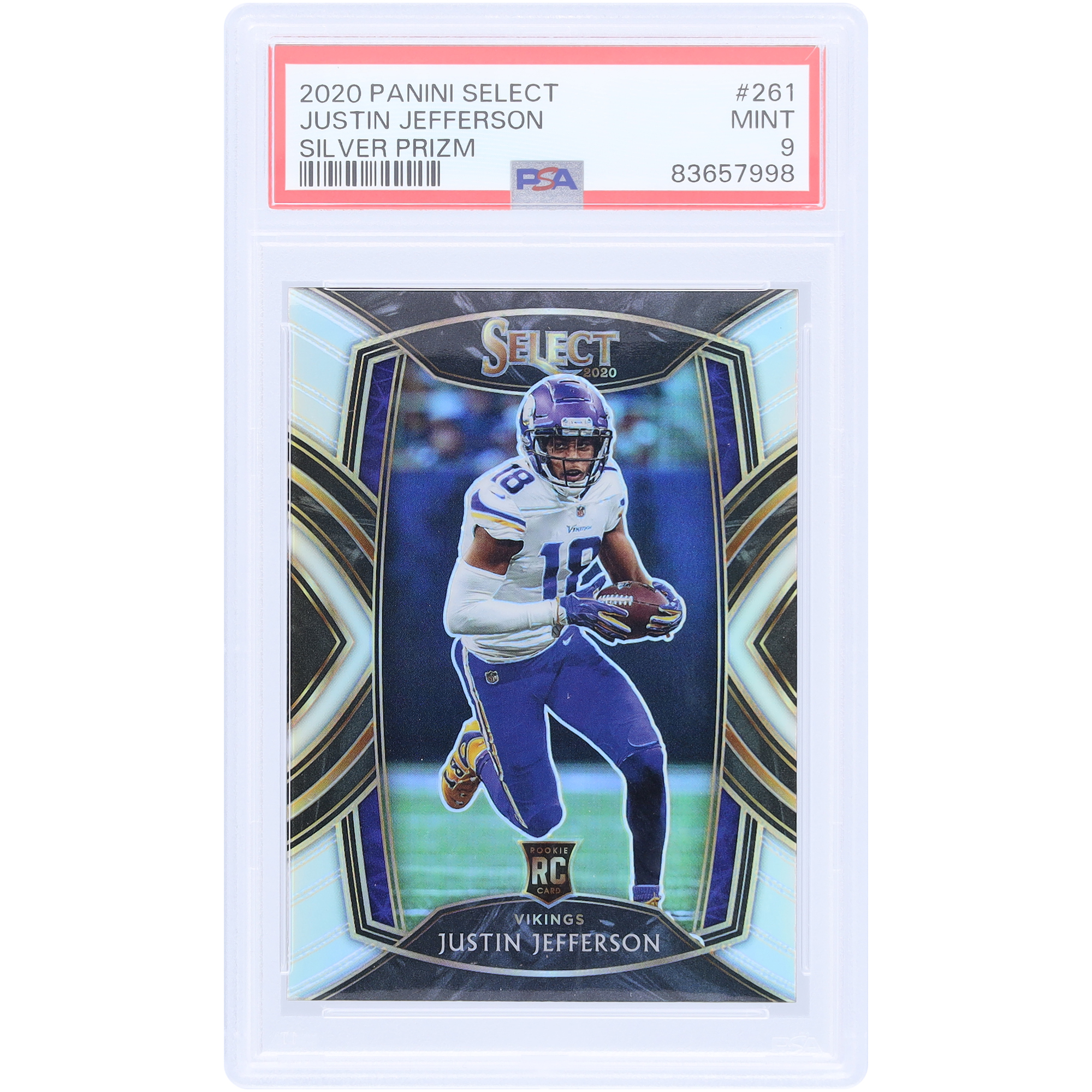 Justin Jefferson Minnesota Vikings 2020 Panini Select Silver Prizm #261 PSA authentifizierte 9 Rookie-Karte