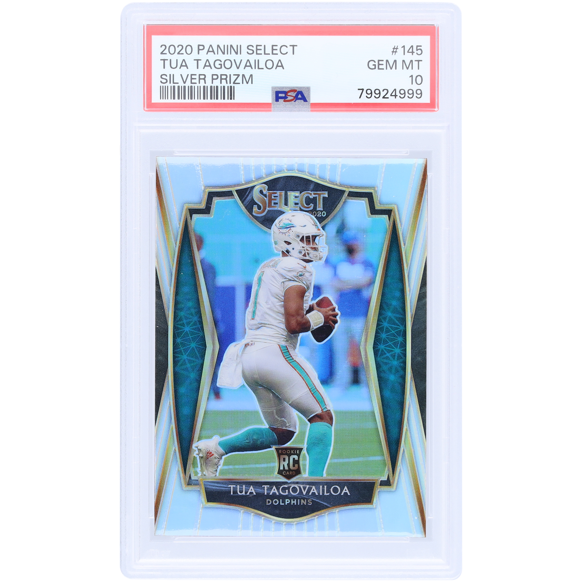 Tua Tagovailoa Miami Dolphins 2020 Panini Select Silver Prizm #145 PSA authentifizierte 10 Rookie-Karte