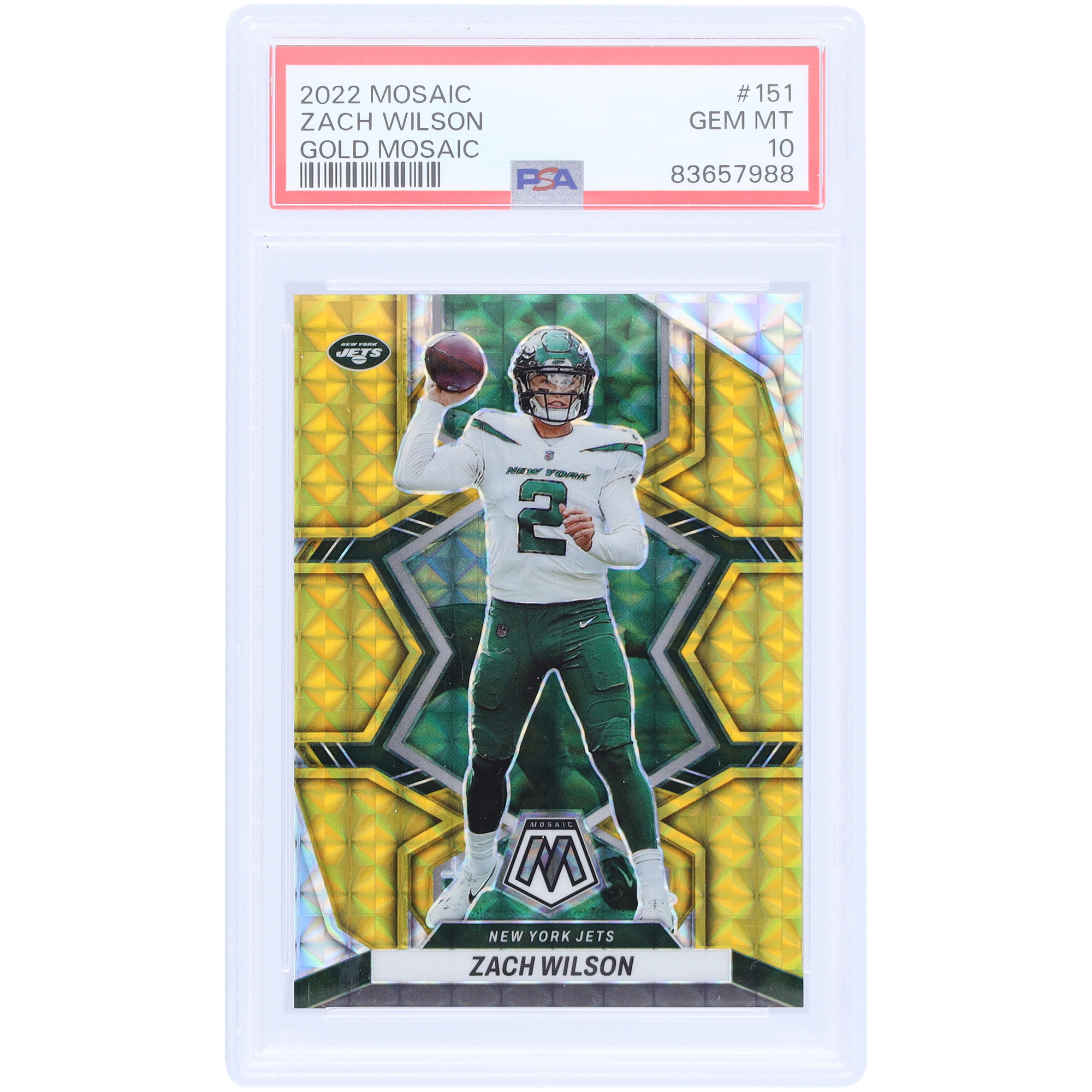 Zach Wilson New York Jets 2022 Panini Mosaic Gold Mosaic #151 #3/10 PSA authentifizierte 10er-Karte