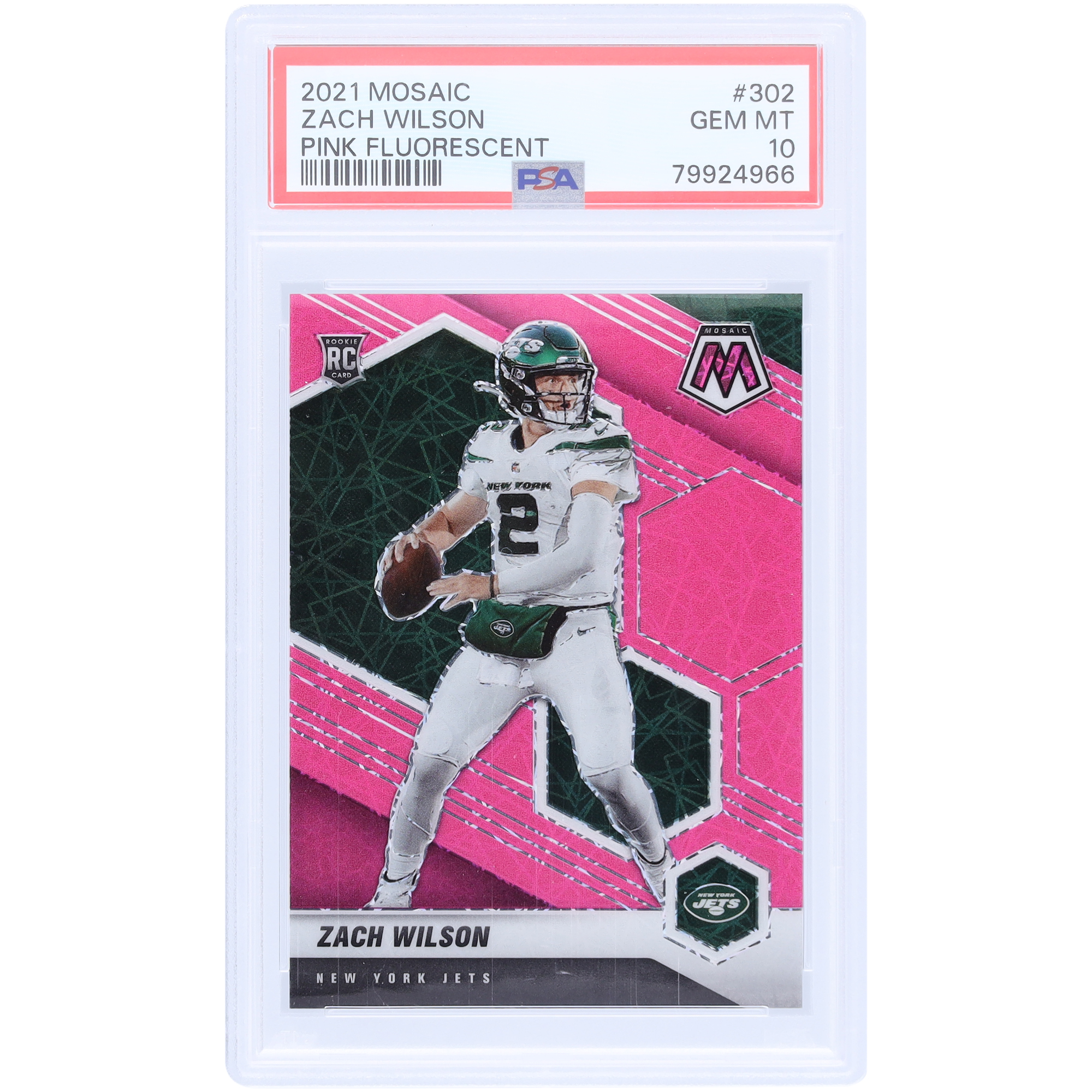 Zach Wilson New York Jets 2021 Panini Mosaik Pink Fluoreszierend #302 #3/10 PSA Authentifizierte 10 Rookie-Karte