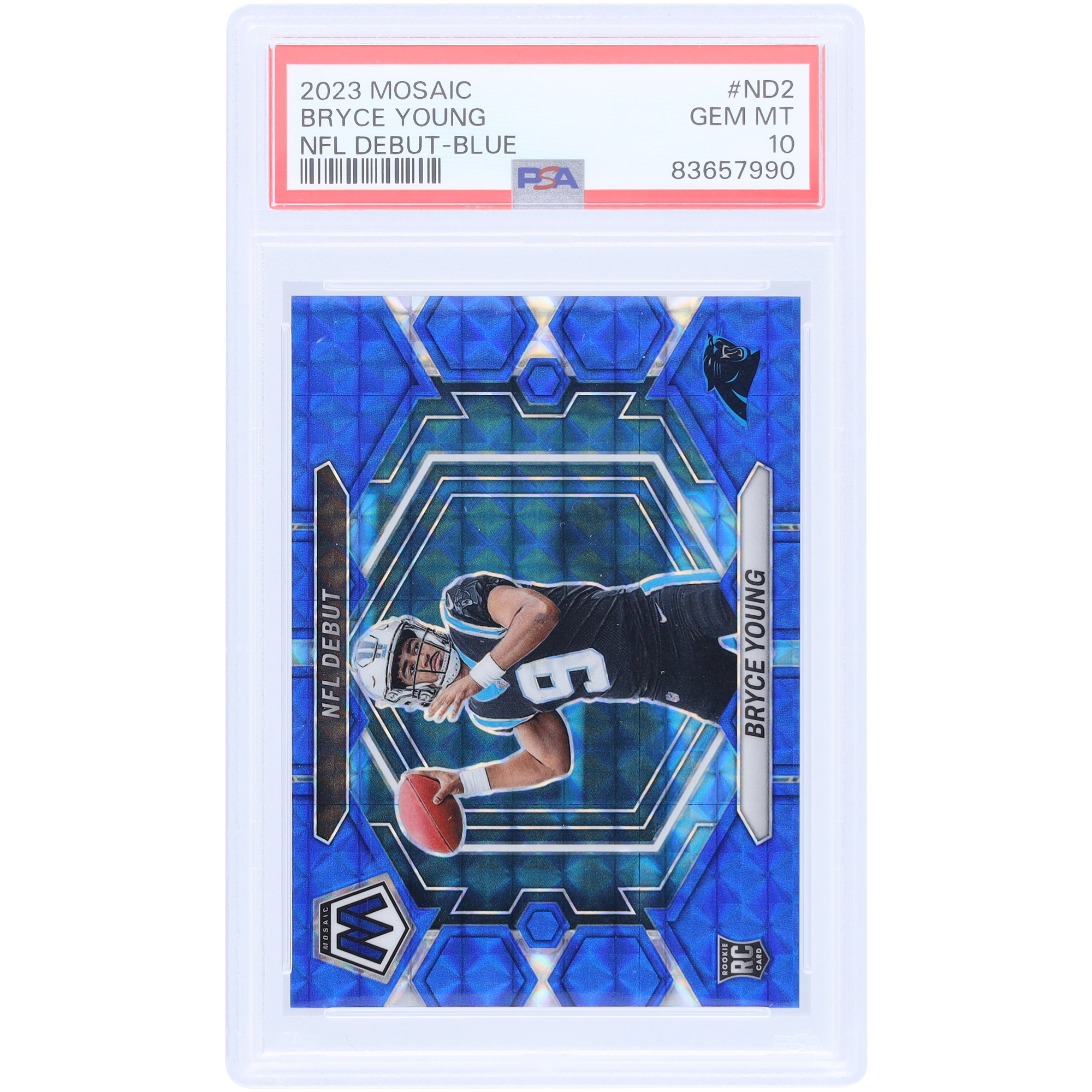 Bryce Young Carolina Panthers 2023 Panini Mosaic Blue Mosaic #ND-2 #37/99 PSA Authentifizierte 10 Rookie-Karte