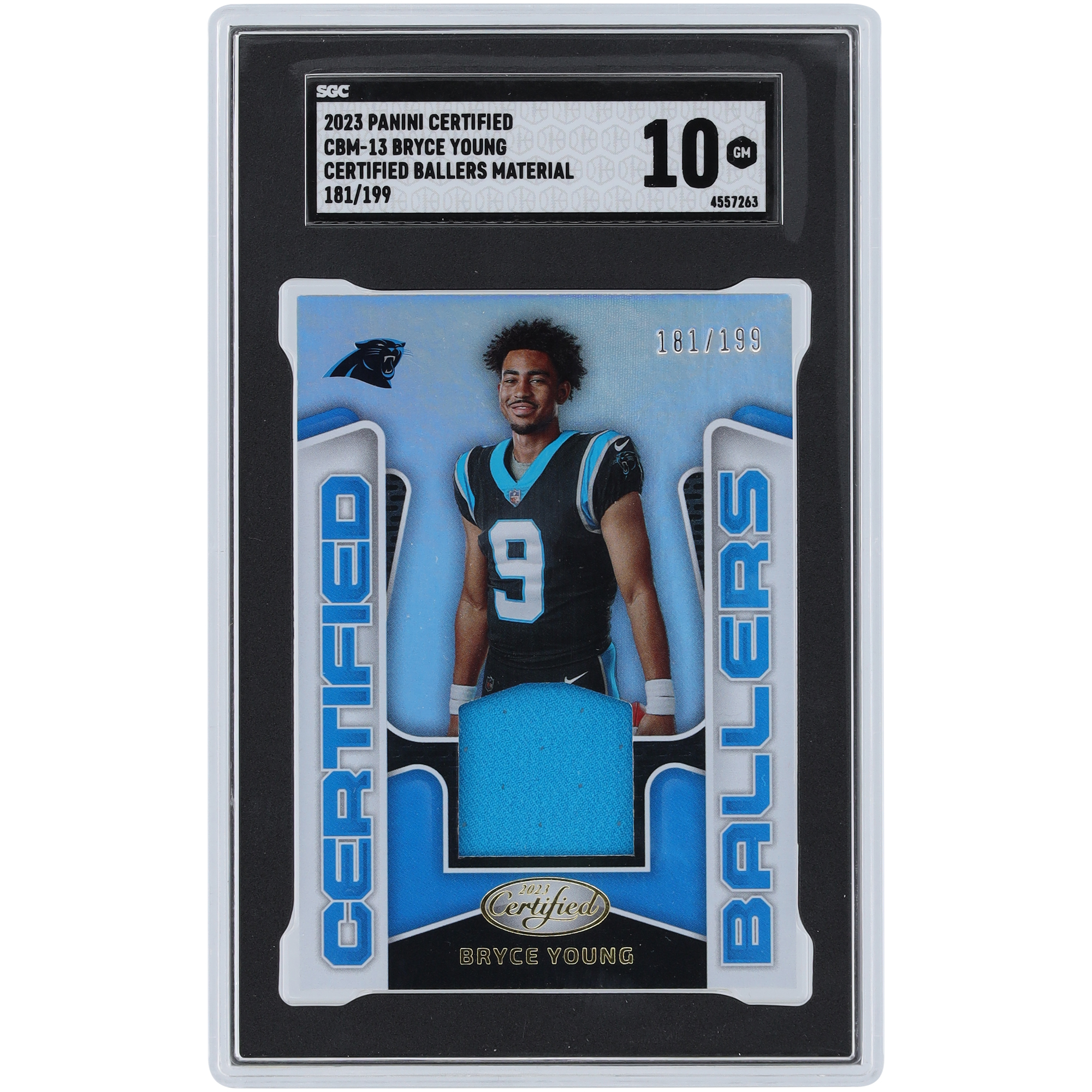 Bryce Young Carolina Panthers 2023 Panini Certified Relic #CBM-13 #/199 SGC authentifizierte 10 Rookie-Karte