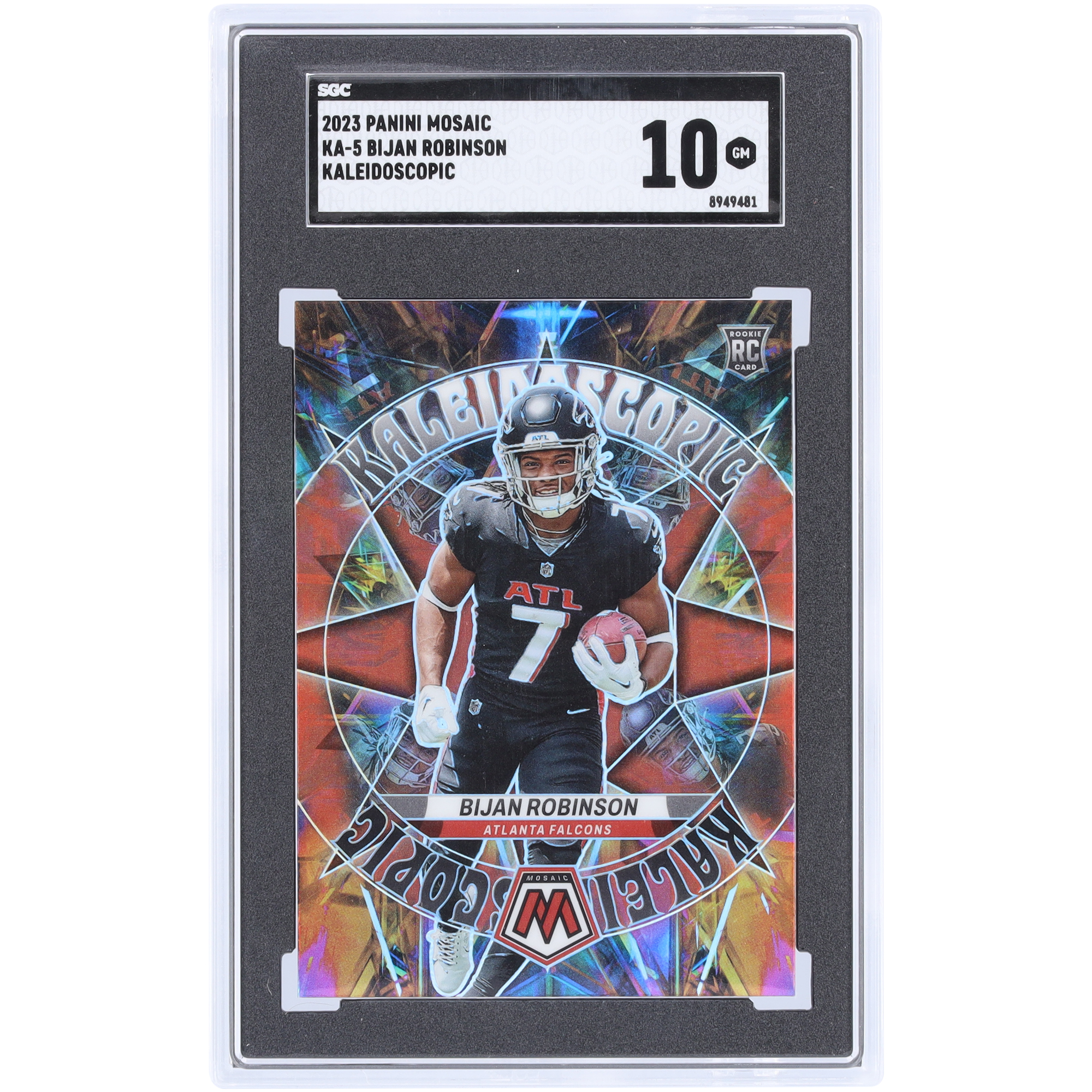 Bijan Robinson Atlanta Falcons 2023 Panini Mosaic Kaleidoscopic Case Hit #KA-5 SGC Authentifizierte 10 Rookie-Karte