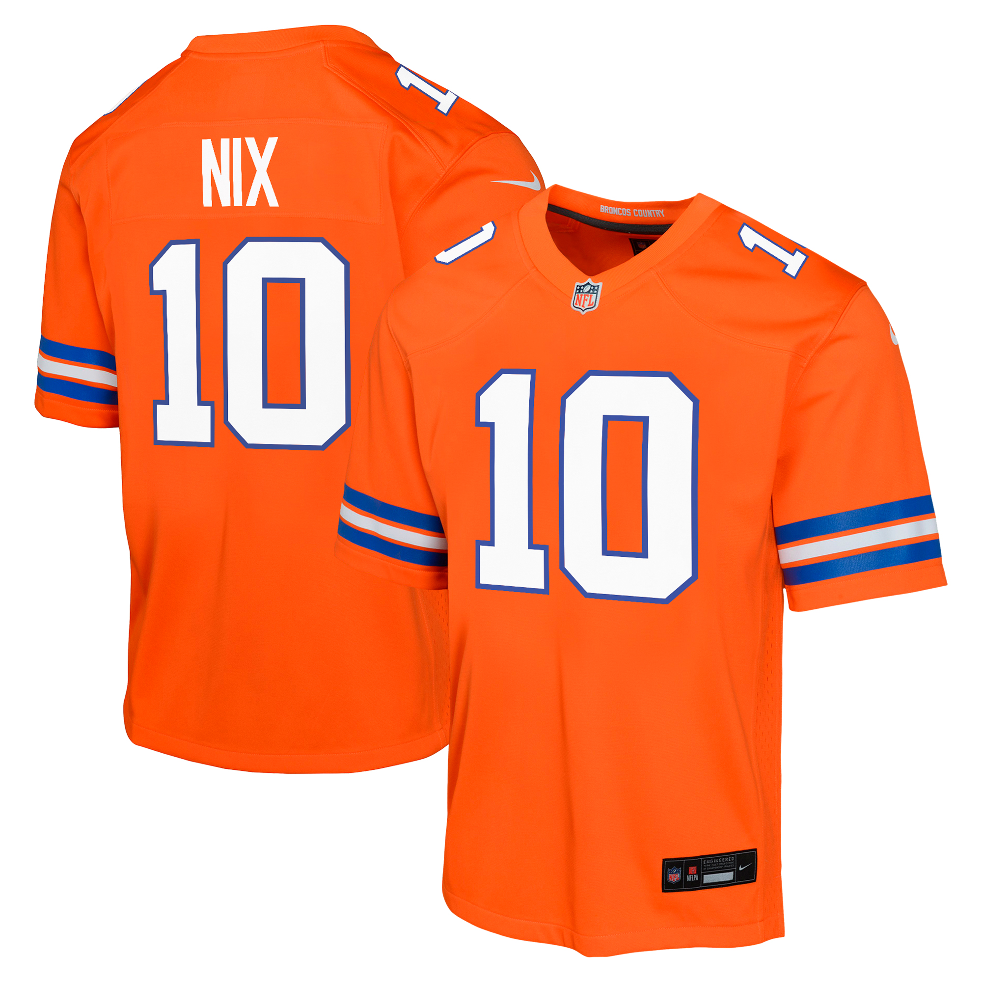 Denver Broncos Nike Mile High Collection 1977 Throwback Trikot – Orange – Bo Nix – Jugendliche