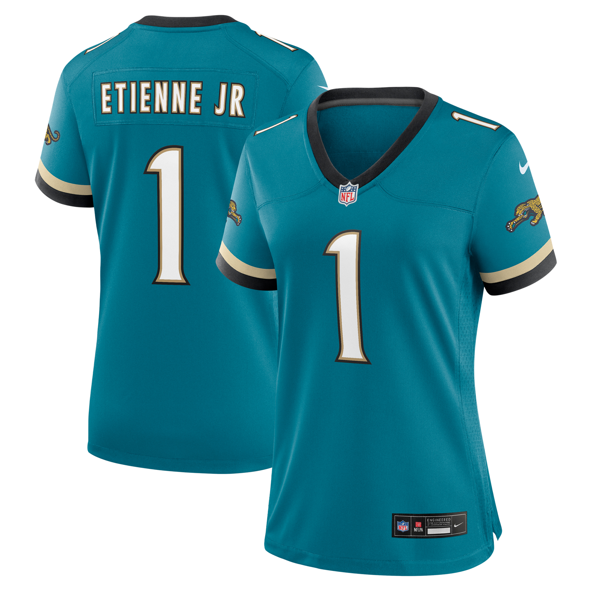 Jacksonville Jaguars Nike Game Sekundär Throwback Ausweichtrikot – Blaugrün – Travis Etienne Jr. – Damen