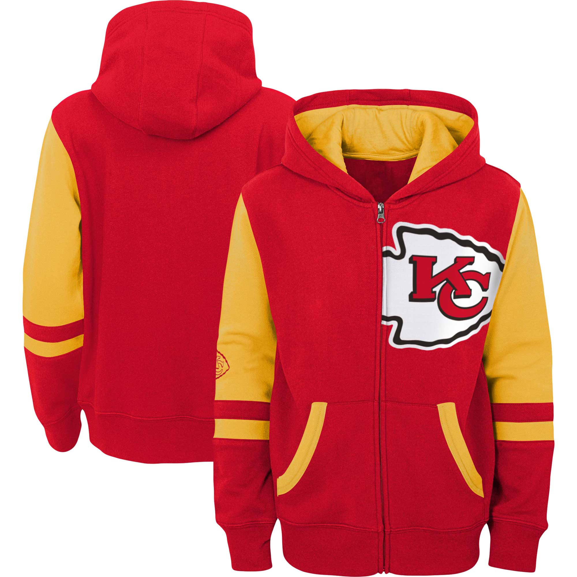 Vorschulroter Kansas City Chiefs Stadium-Hoodie mit Farbblock und durchgehendem Reißverschluss